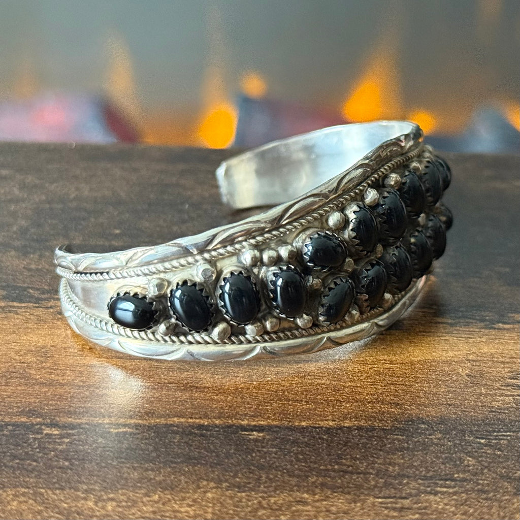 Navajo Anita Whitegoat Onyx 20 Stone Sterling Cluster Cuff