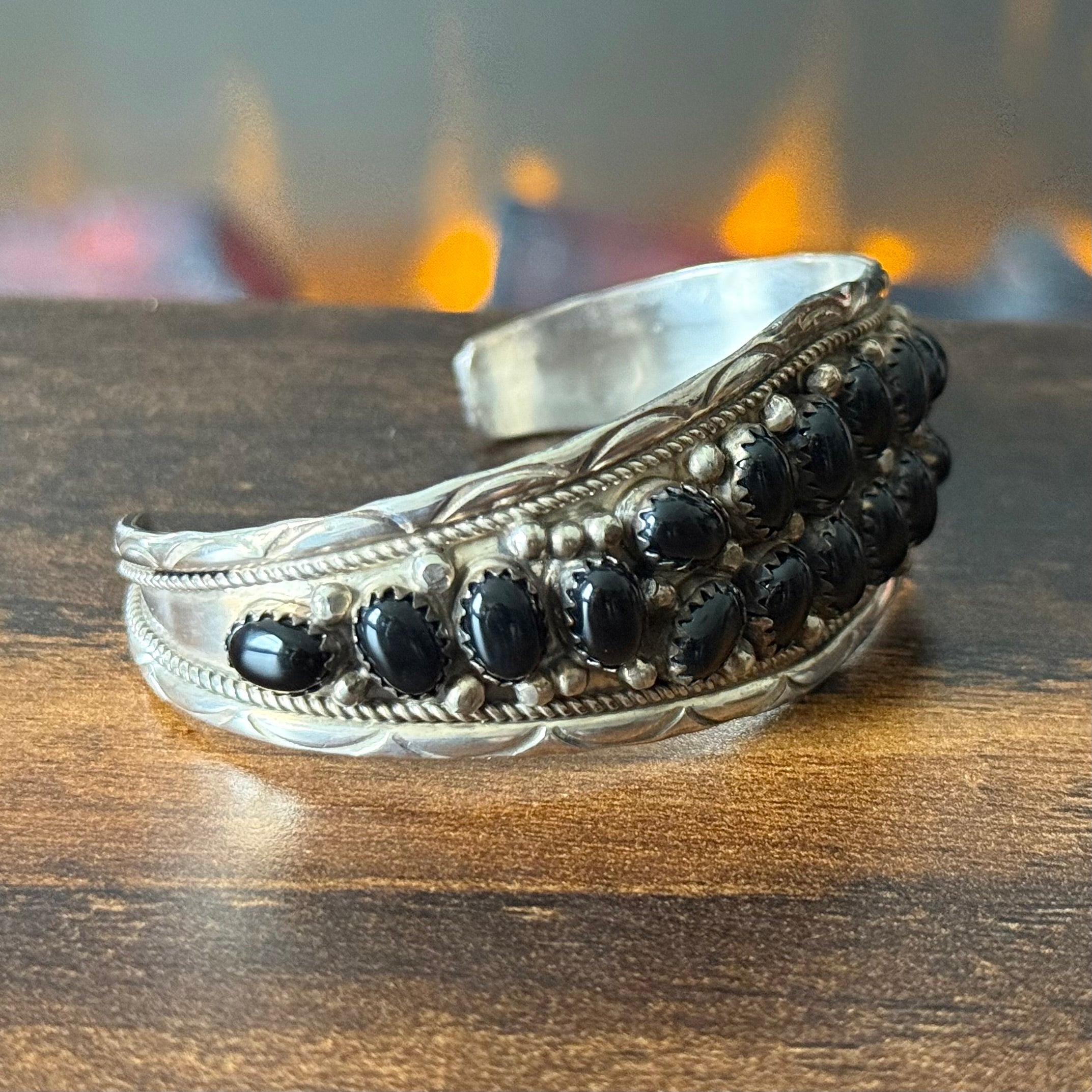 Navajo Anita Whitegoat Onyx 20 Stone Sterling Cluster Cuff
