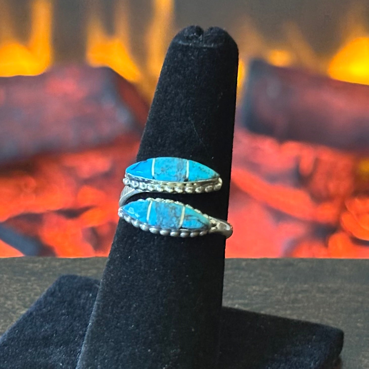 Blue Turquoise Sterling Adjustable Inlay Ring