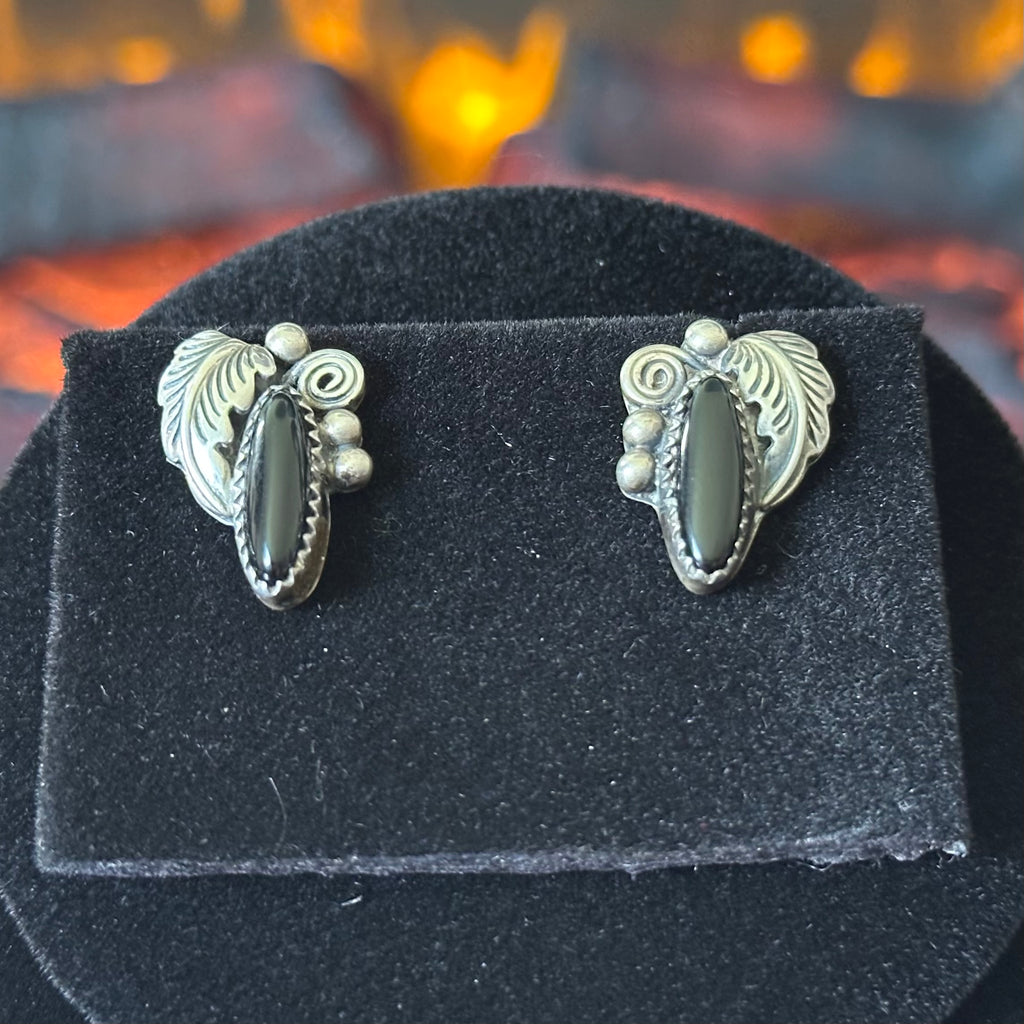 Running Bear Trading Onyx Sterling Leaf Necklace Cuff Earrings Ring Set