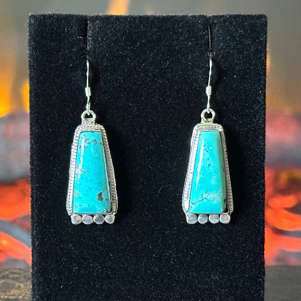 Navajo Isabelle Yazzie Turquoise Sterling Trapezoid Dangle Earrings