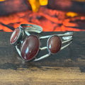 BR Electropen Signed Carnelian 3 Stone Sterling Triple Shank Cuff