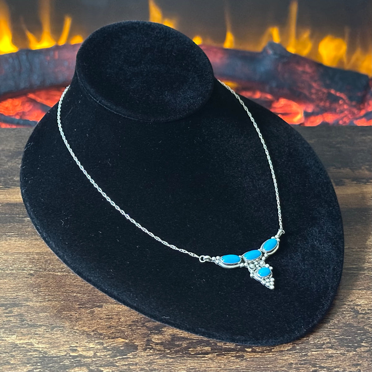 Running Bear Trading Turquoise 4 Stone Sterling Raindrop Necklace