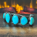 Vintage Turquoise 5 Stone Sterling Twist Wire Bezel Cuff