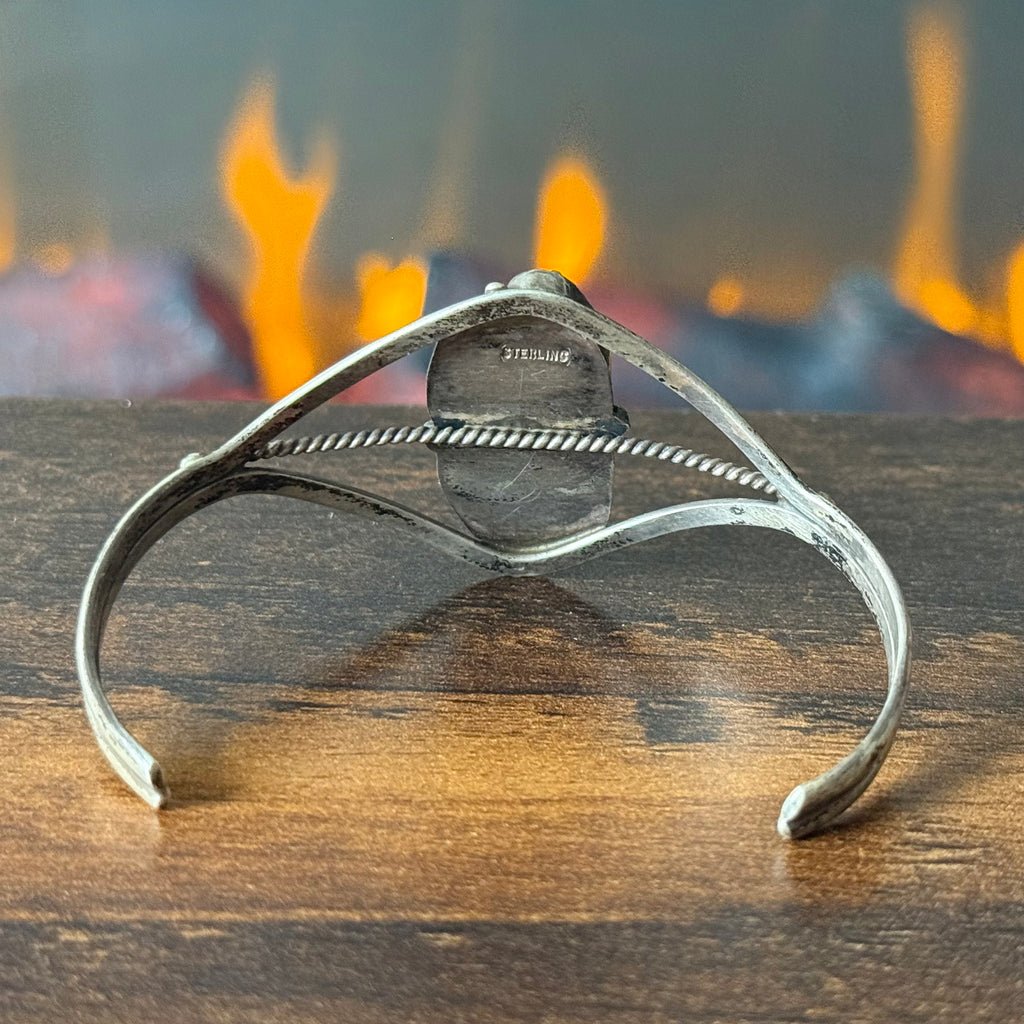 Onyx 2 Stone Sterling Twist Wire Leaf Cuff