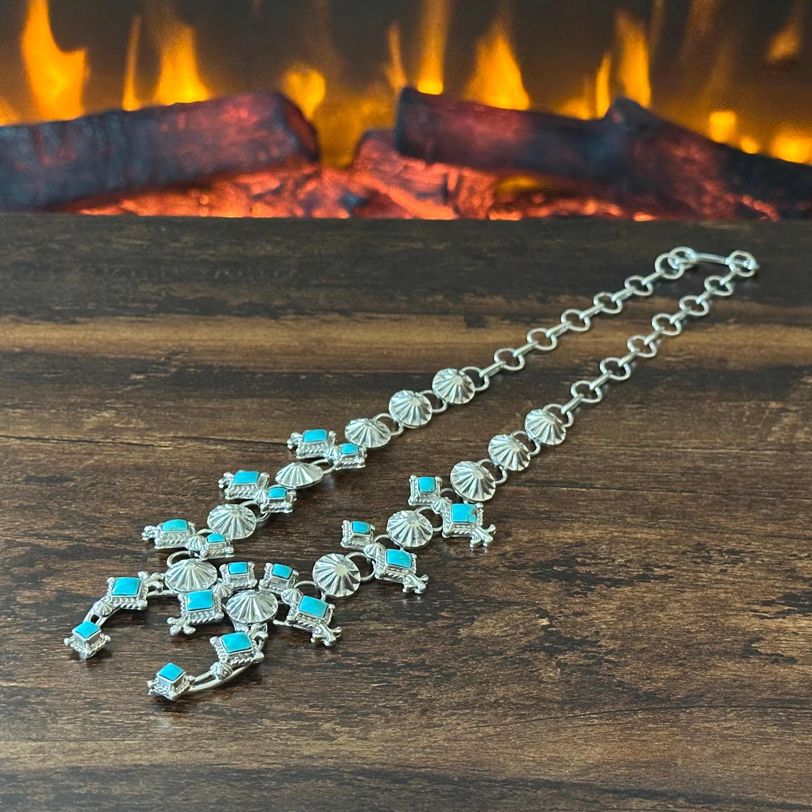 Running Bear Trading Turquoise 18 Stone Diamond Fleur De Lis Naja Necklace