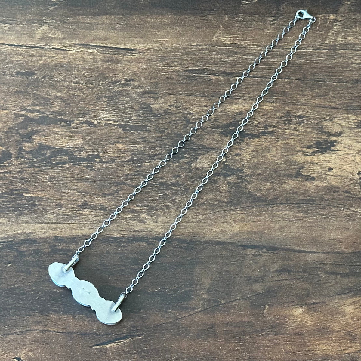 Navajo Robert Martinez Kingman Turquoise 3 Stone Sterling Bar Necklace