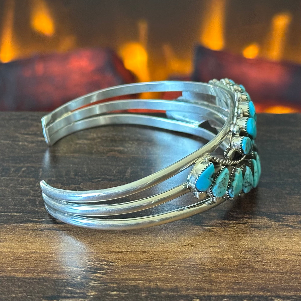 Running Bear Trading Turquoise 20 Stone Sterling Petite Point Abstract Statement Cuff