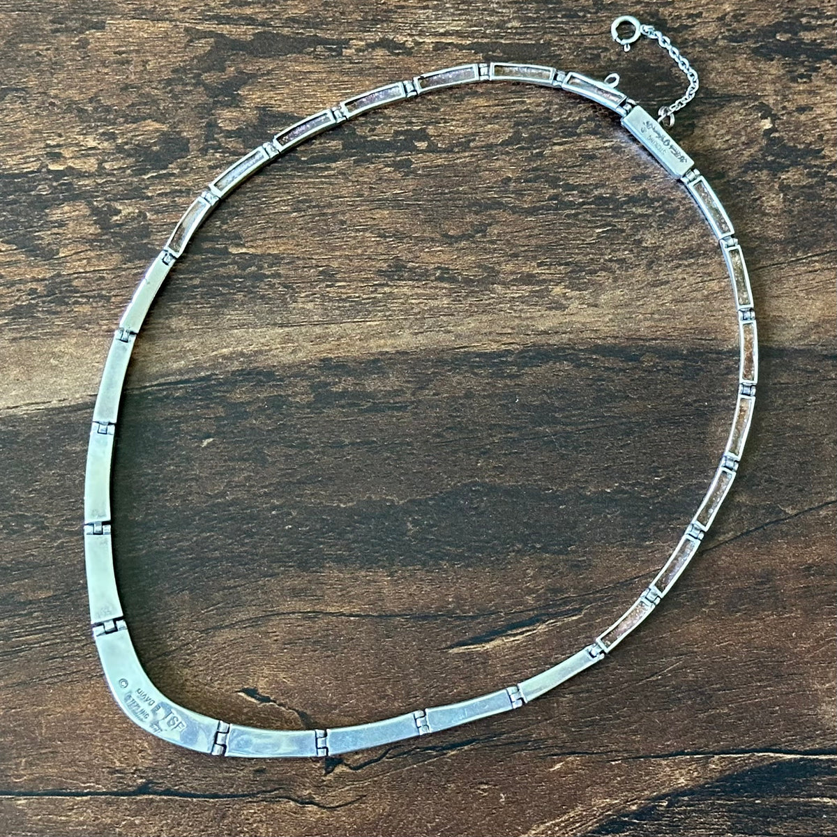 Touch of Santa Fe E David Signed Turquoise Lapis Purple Spiny Oyster Opal Sterling Hinged Inlay Necklace