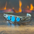 Turquoise 3 Stone Sterling Twist Wire Bezel Leaf Stacker Cuff
