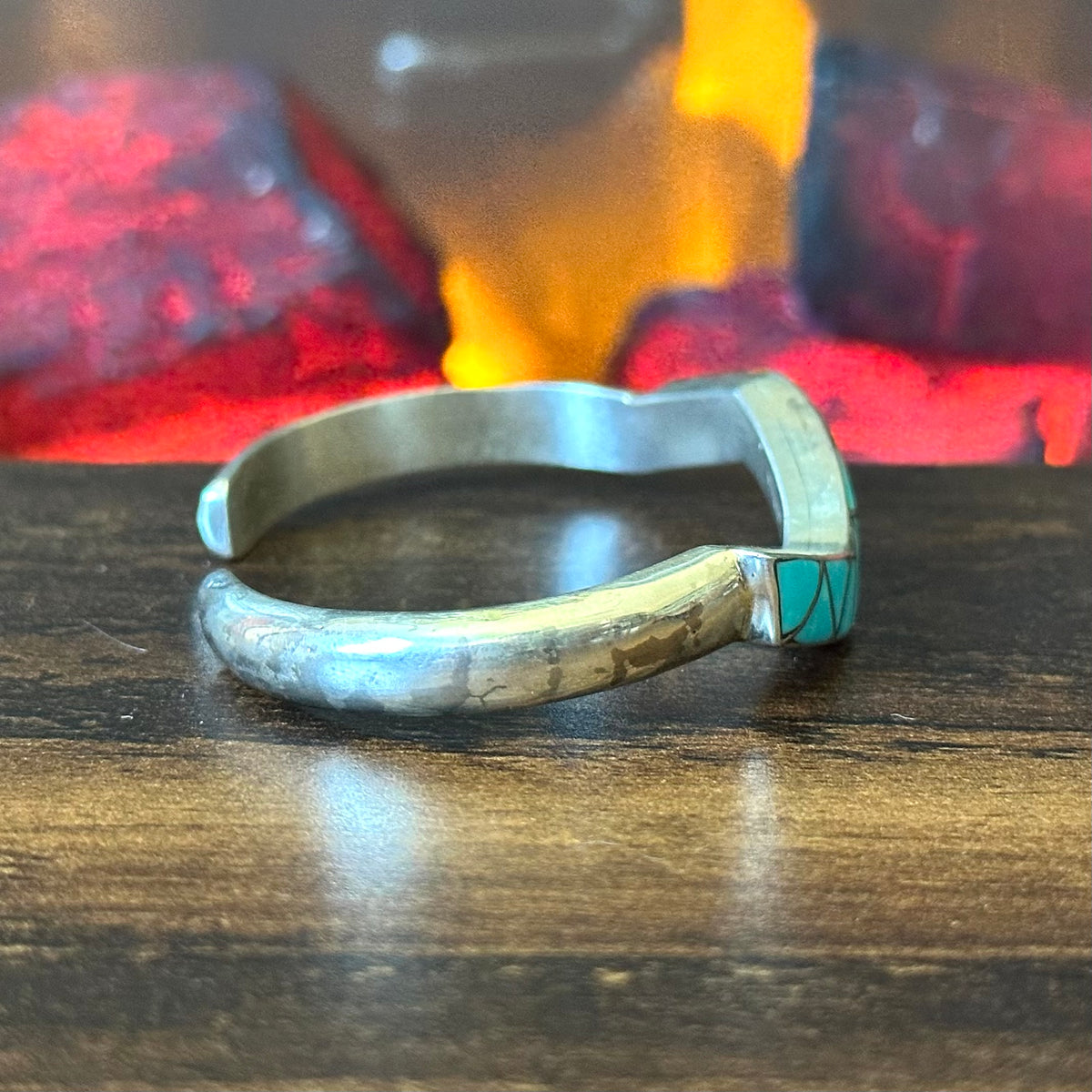Zuni Sibert & Janita Kallestewa Turquoise Abstract Inlay Stacker Cuff