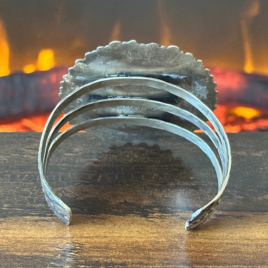 San Felipe Jacob Troncosa Turquoise Sterling Hand Stamped Statement Cuff