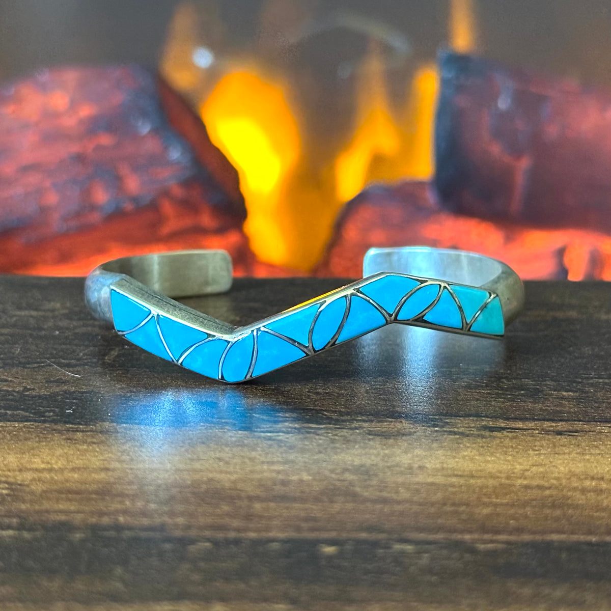 Zuni Sibert & Janita Kallestewa Turquoise Abstract Inlay Stacker Cuff