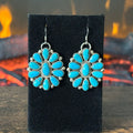 RN Signed Turquoise 22 Stone Sterling Petite Point Cluster Dangle Earrings