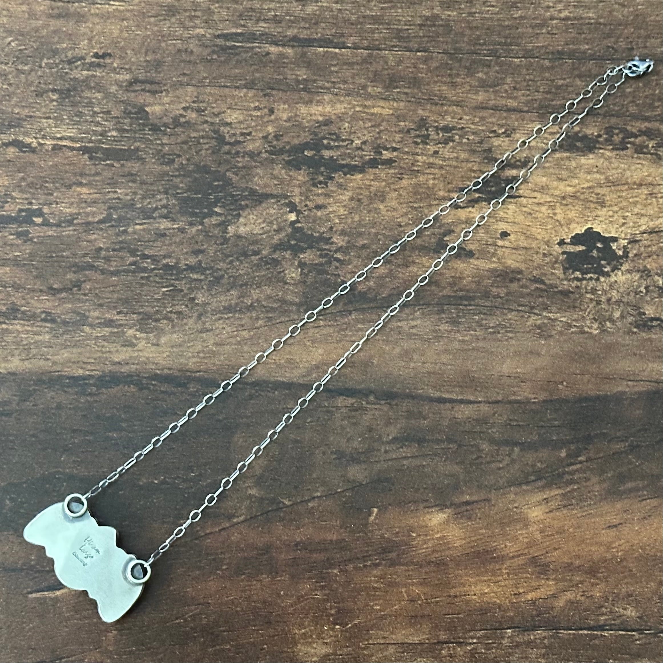 Navajo Hiram Largo Spiny Oyster 3 Stone Sterling Raindrop Pendant Necklace