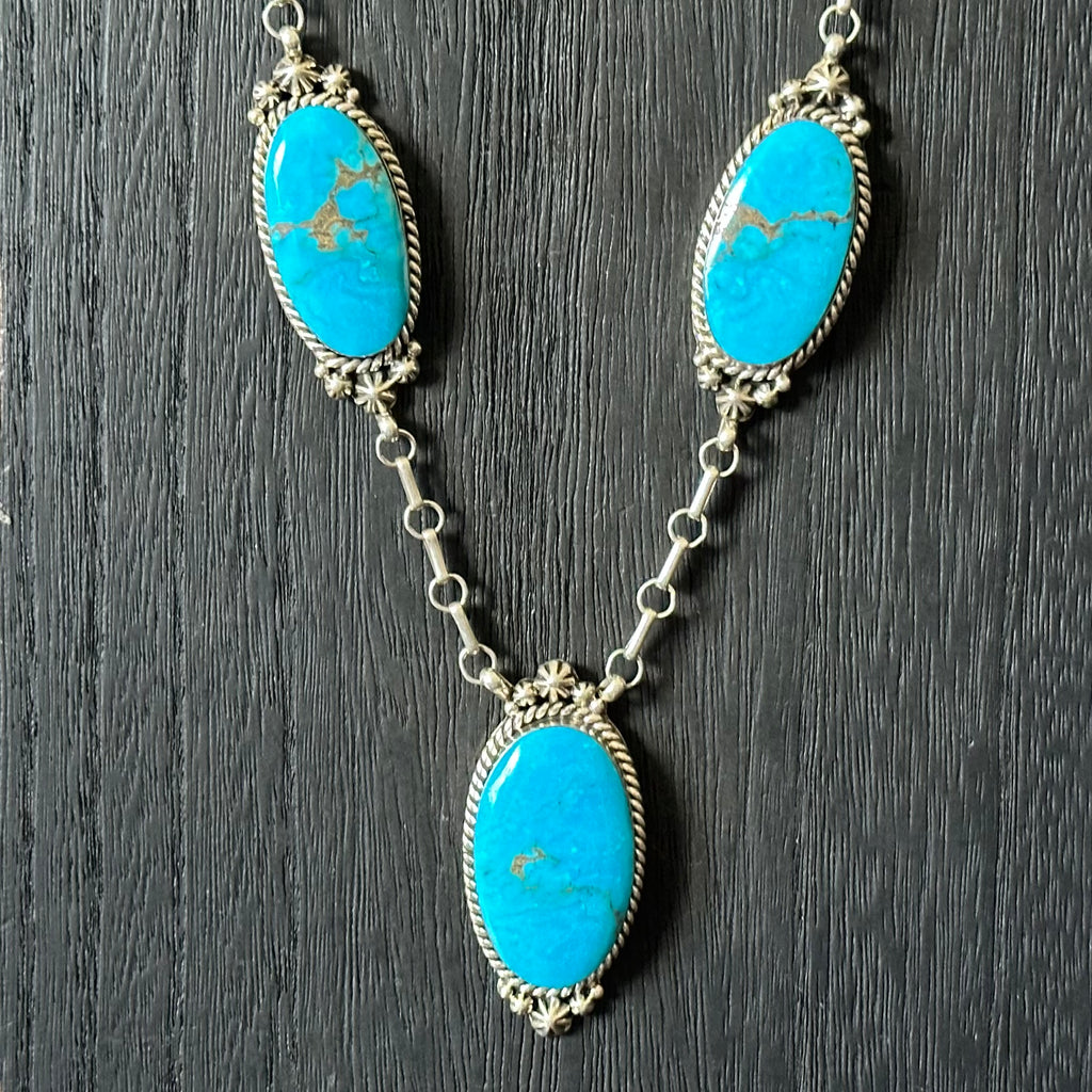 Running Bear Trading Turquoise 5 Stone Sterling Raindrop Station Necklace