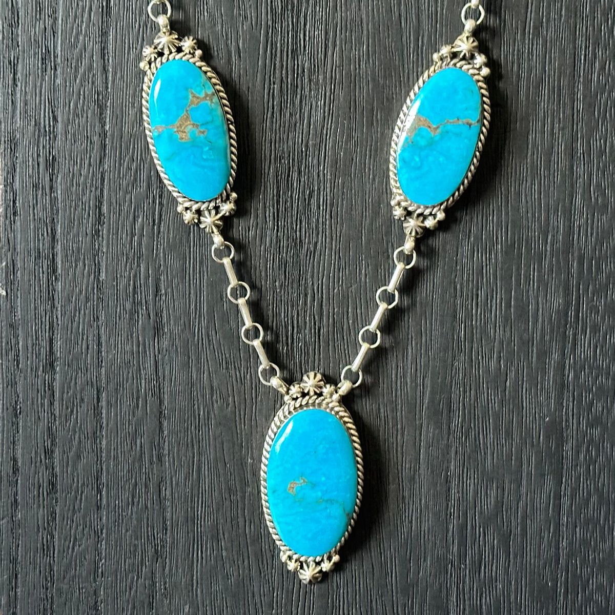 Running Bear Trading Turquoise 5 Stone Sterling Raindrop Station Necklace