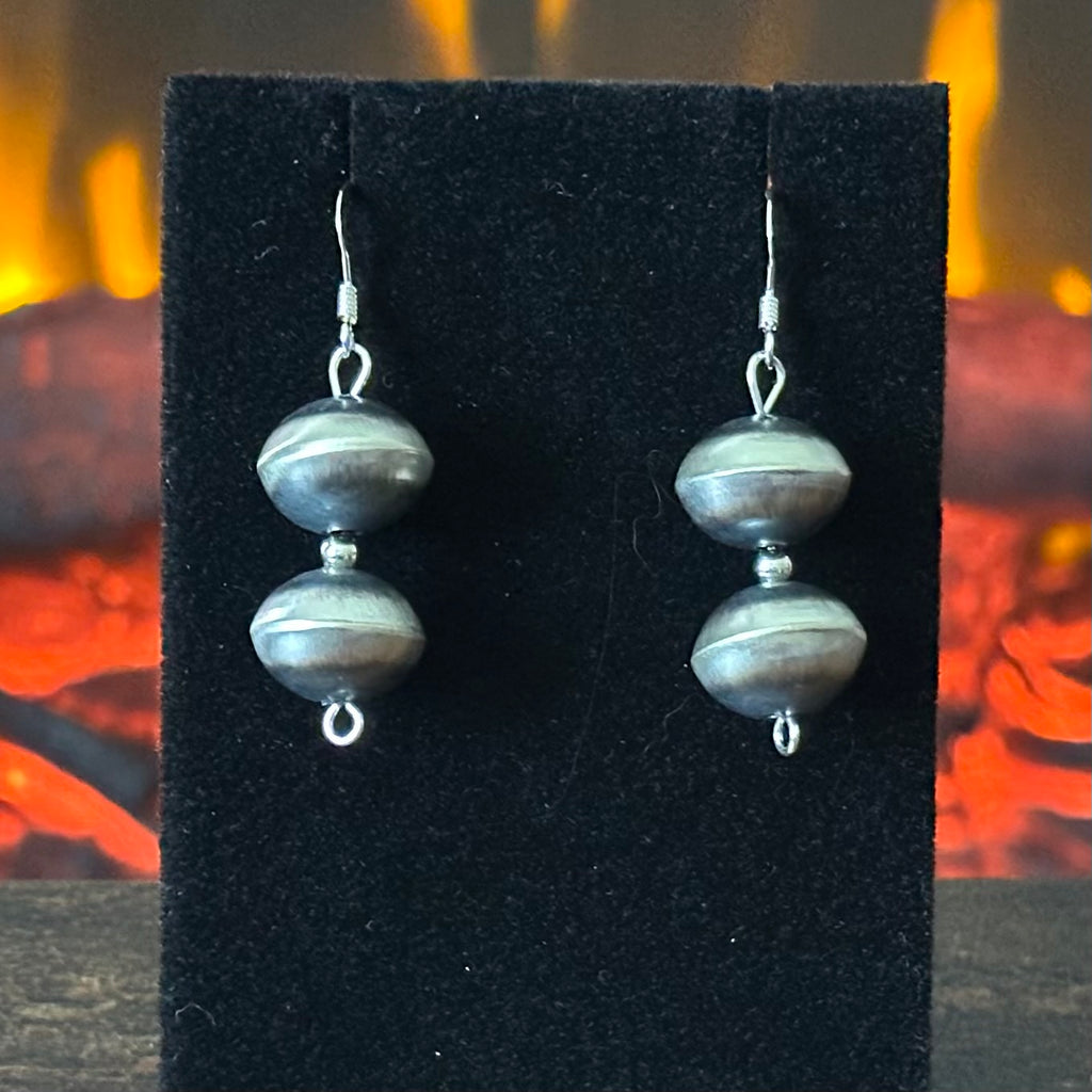 Navajo Sharon Cooley Sterling Handmade Stamped Cylinder Bead Necklace Earrings Set