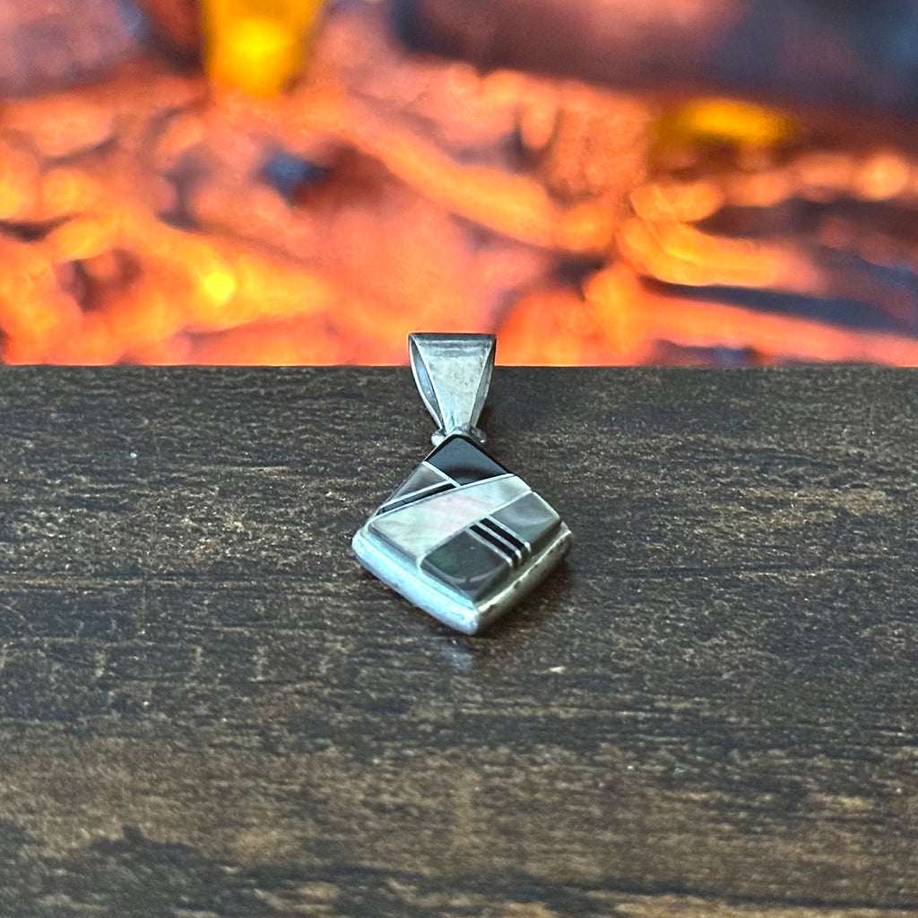 B.G. Mudd Shop Onyx Abalone Sterling Inlay Diamond Pendant