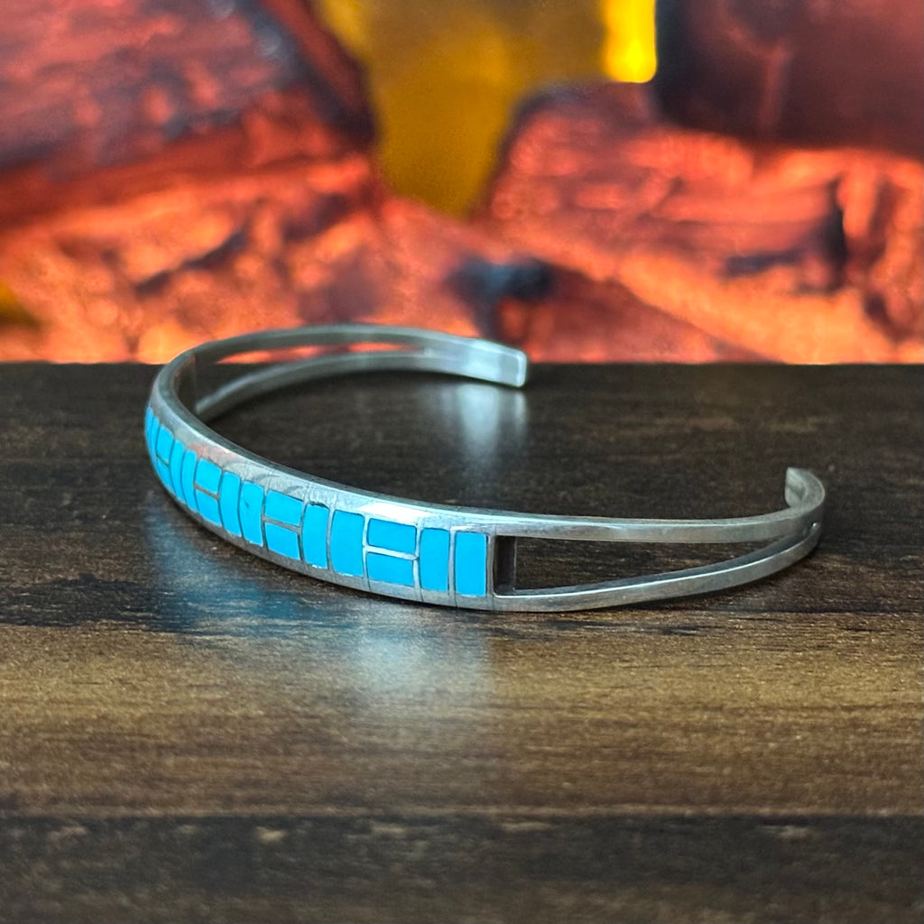 GT Signed Turquoise Sterling Inlay Stacker Cuff