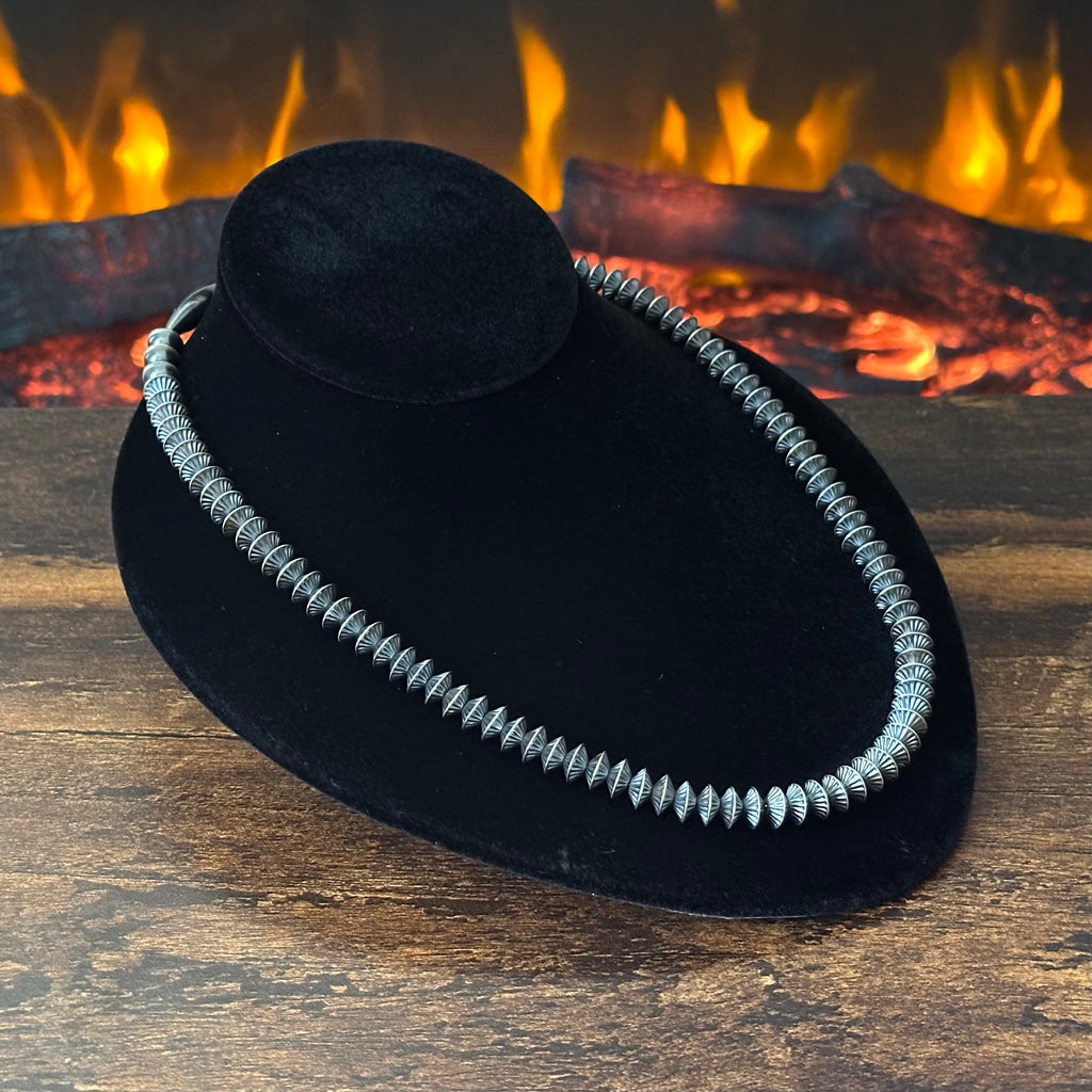 Sterling Oxidized Fluted Bench Bead Necklace