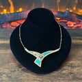 Silver Ray Turquoise Gold Over Sterling Ornate Hand Stamped Inlay Necklace