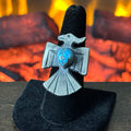 Chimney Butte Golden Hills Turquoise Sterling Hand Stamped Thunderbird Statement Ring