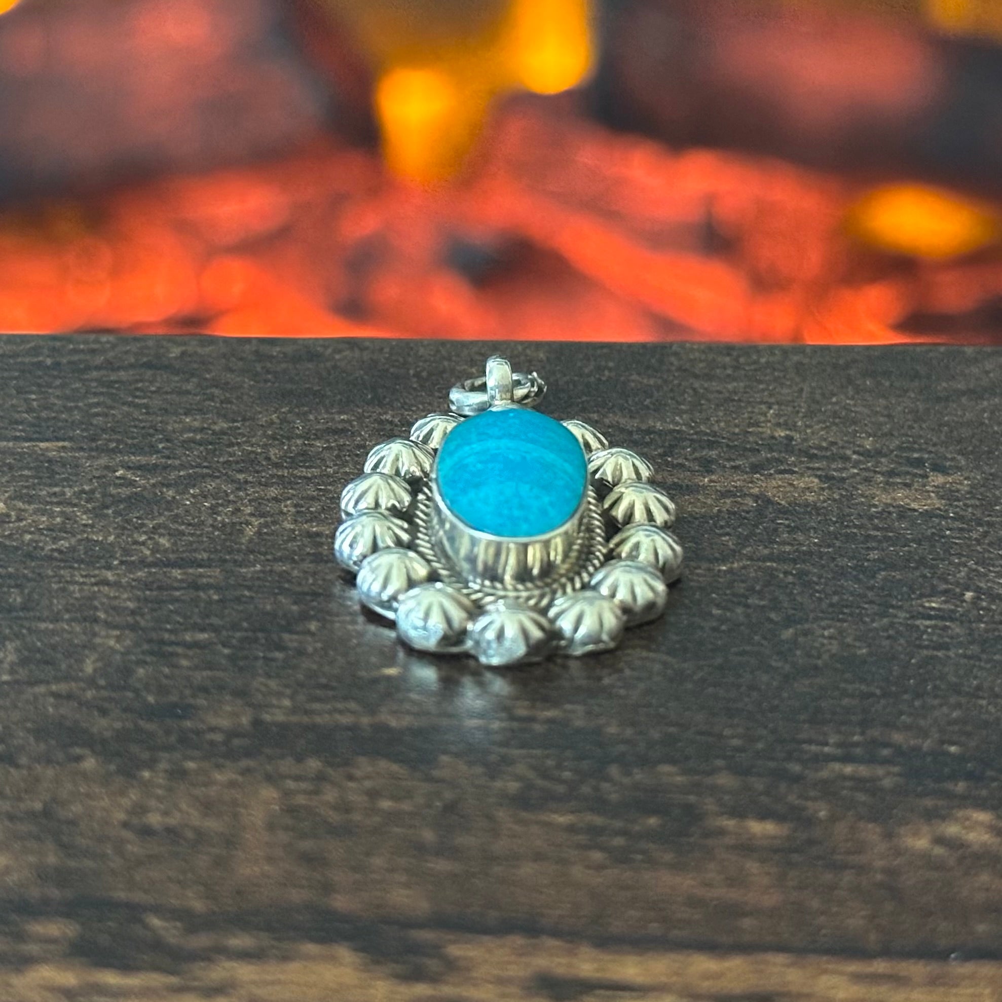 Turquoise Sterling Twist Wire Bezel Pendant