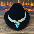 D Signed Turquoise Sterling Hand Stamped Twist Wire Feather Statement Necklace