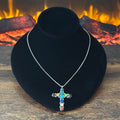Navajo Lenora Begay Turquoise Lapis Onyx Sodalite Gaspeite Malachite Tigers Eye 10 Stone Sterling Cross Pendant Necklace