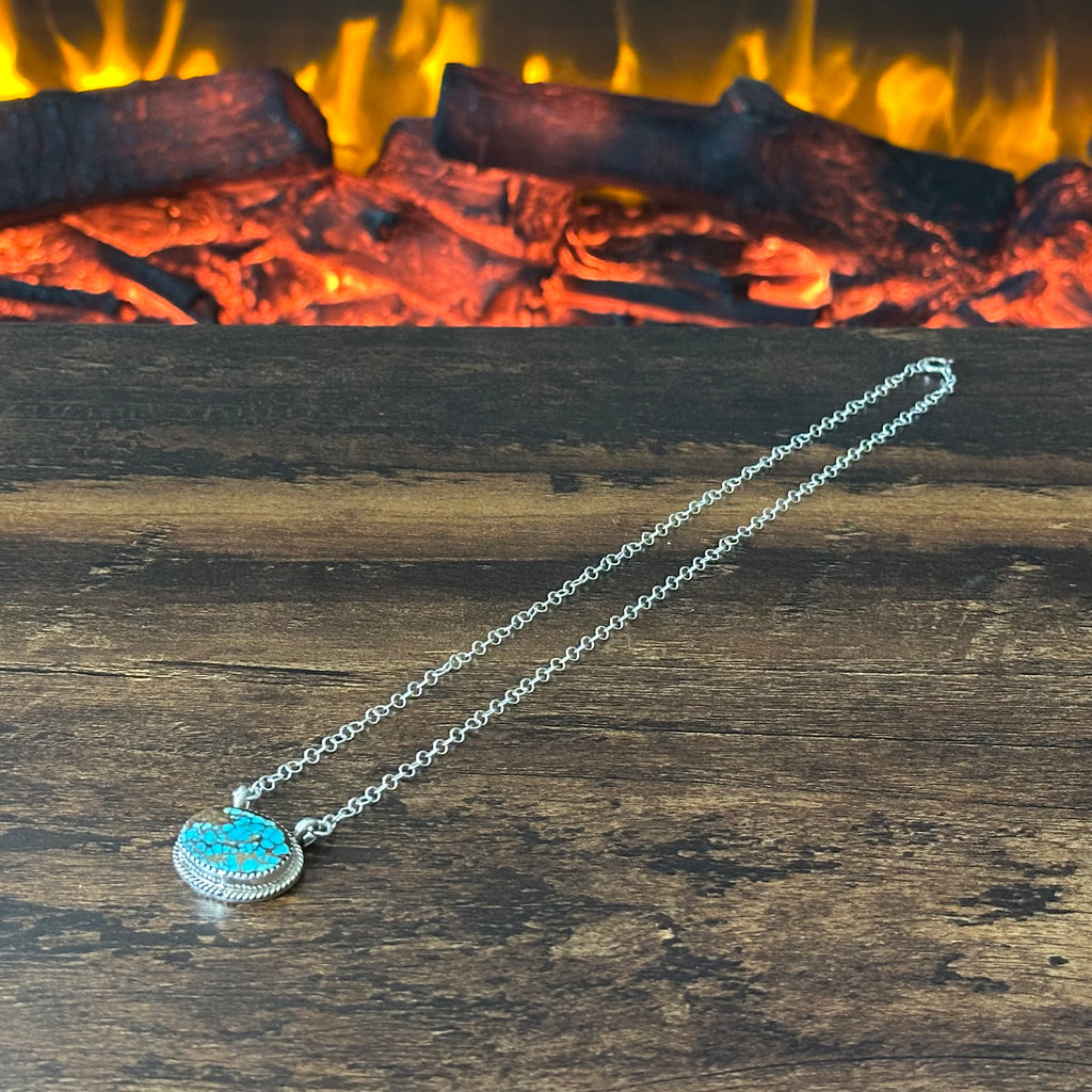 Navajo Keith Henry Golden Hills Turquoise Sterling Oval Pendant Necklace