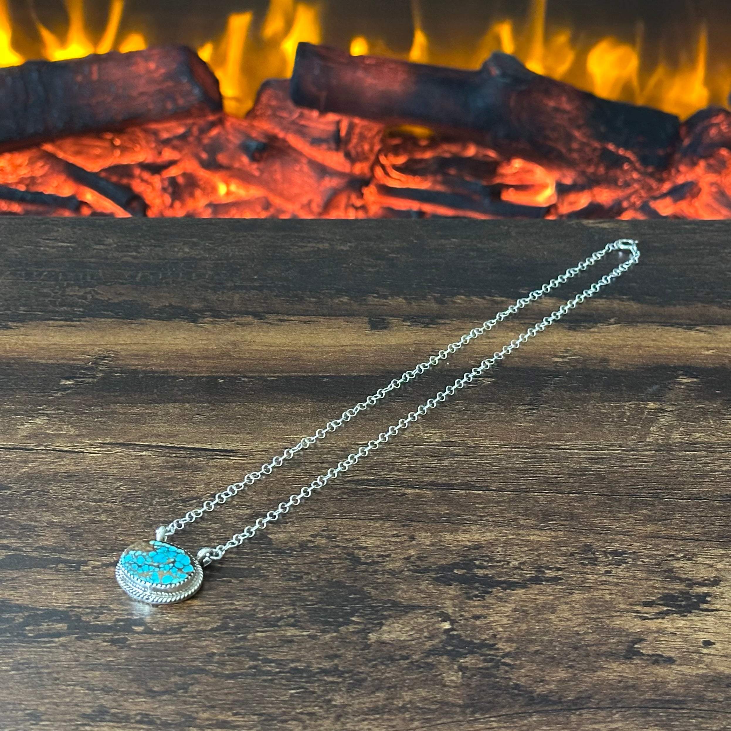 Navajo Keith Henry Golden Hills Turquoise Sterling Oval Pendant Necklace