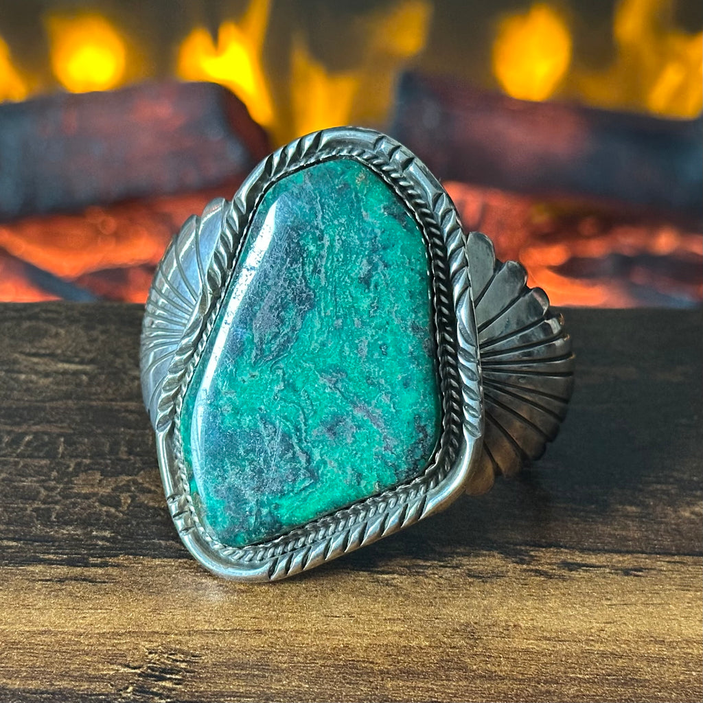 D Signed Variscite Sterling Twist Wire Bezel Statement Cuff