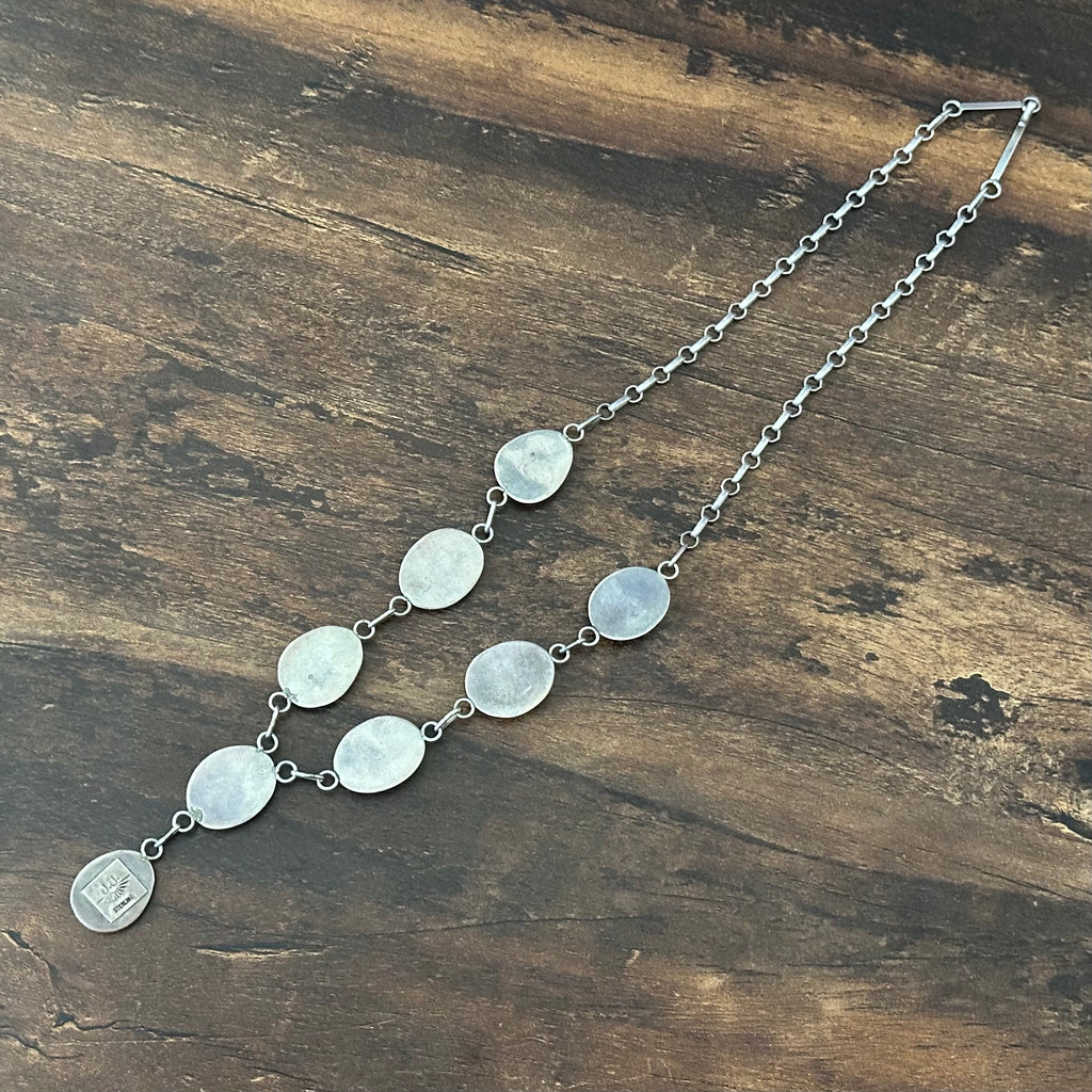 Navajo Jefferson James Turquoise 8 Stone Sterling Hand Stamped Shadowbox Lariat Necklace