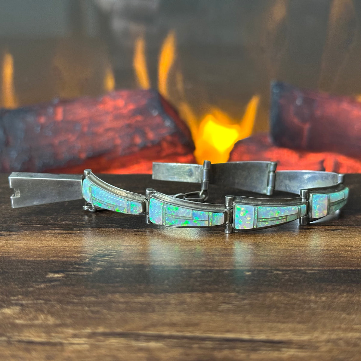 Navajo Irvin Kee Opal Sterling Inlay Link Bracelet