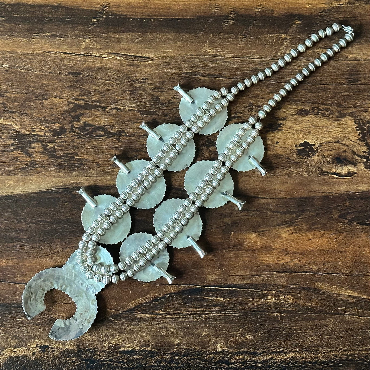 Navajo Larry Moses Begay Turquoise 473 Stone Sterling Petite Point Cluster Squash Blossom Necklace