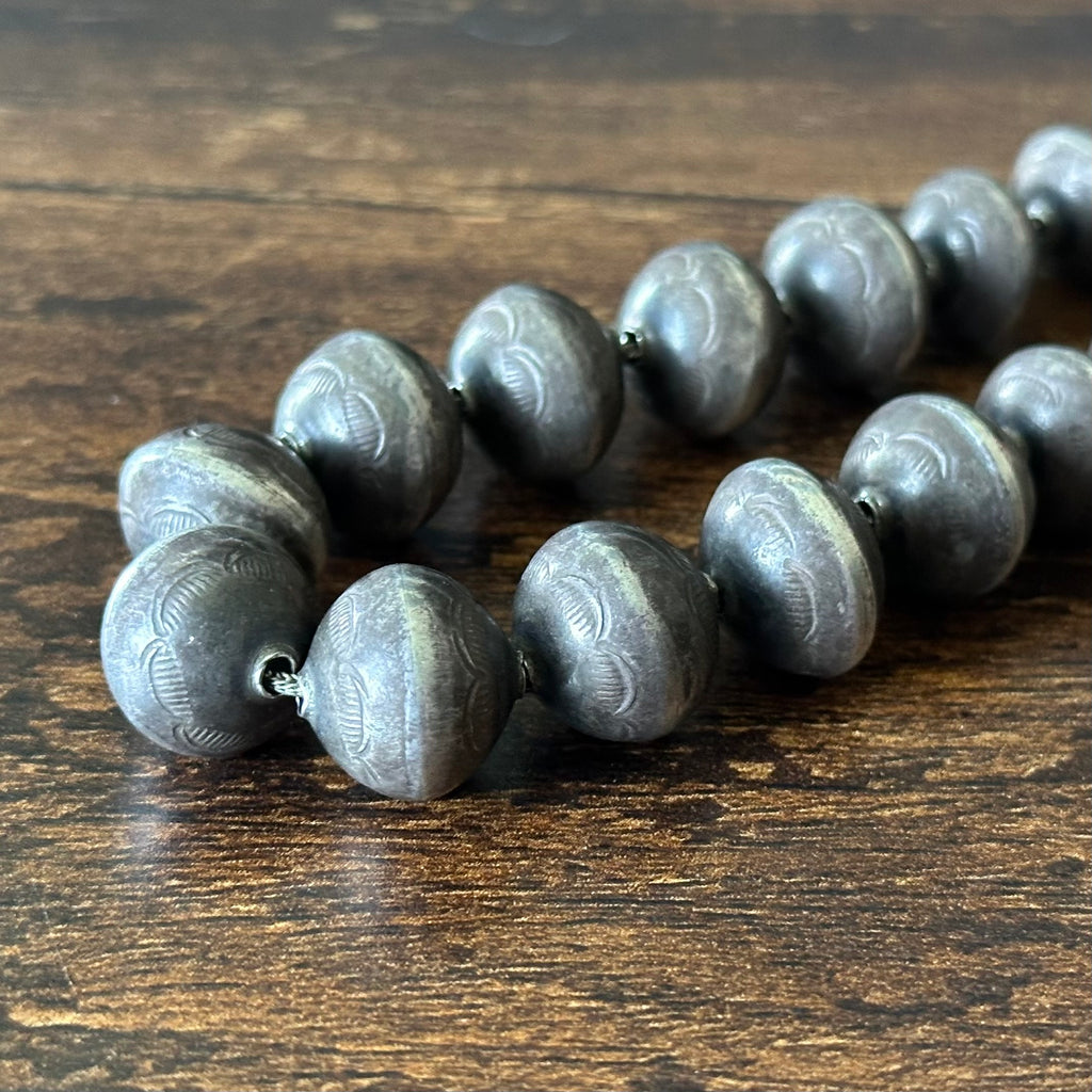 Handmade Vintage Oxidized Sterling Pearl Stamped Necklace