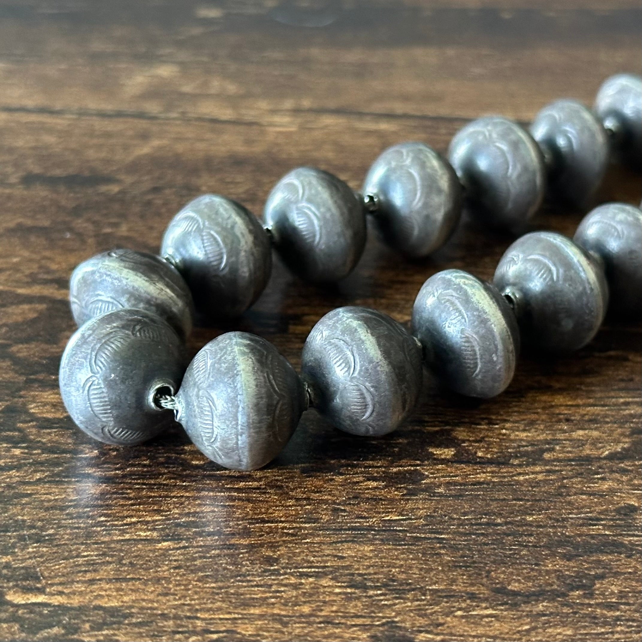 Handmade Vintage Oxidized Sterling Pearl Stamped Necklace