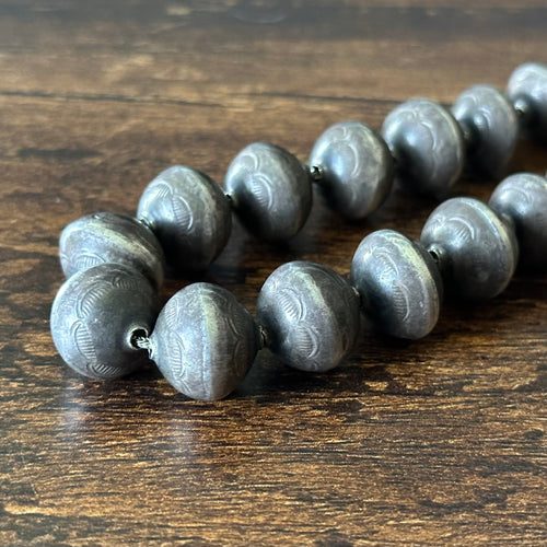 Handmade Vintage Oxidized Sterling Pearl Stamped Necklace