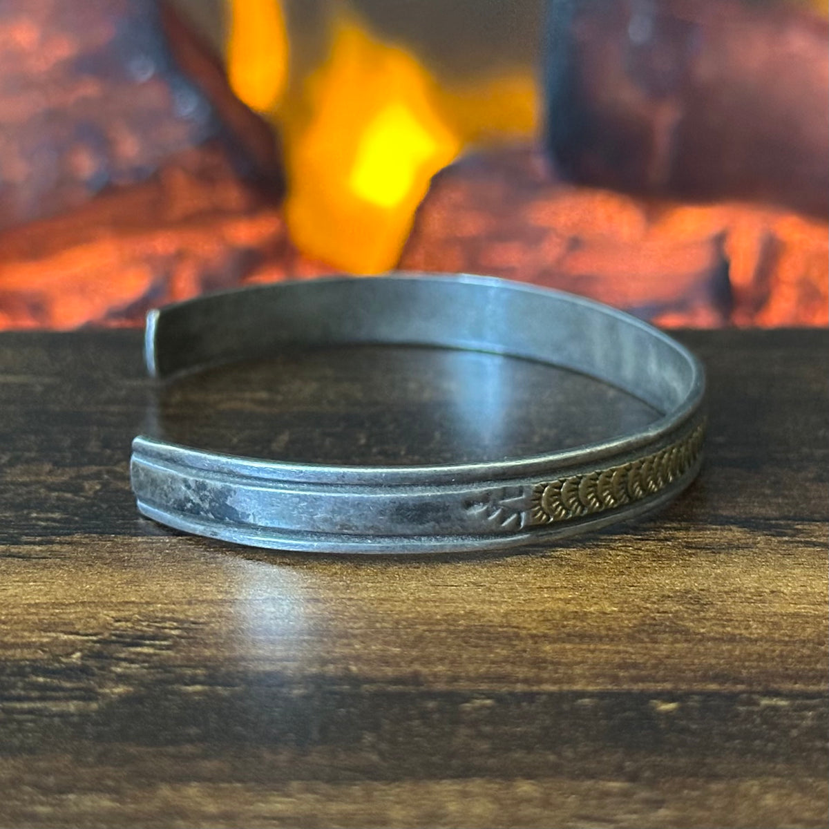 R Signed Vintage 12K Gold Filled Sterling Hand Stamped Stacker Cuff
