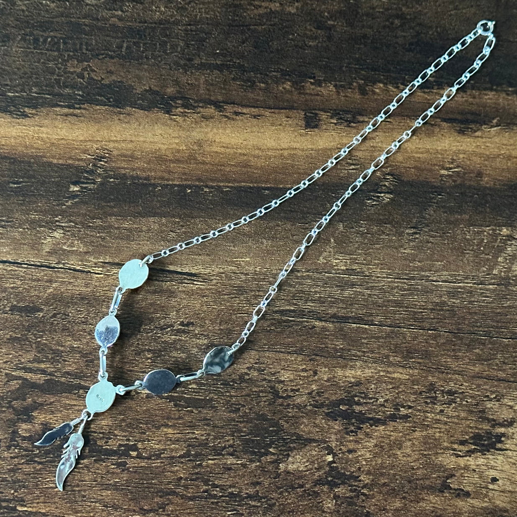 Navajo Verley Betone Turquoise 5 Stone Sterling Feather Necklace