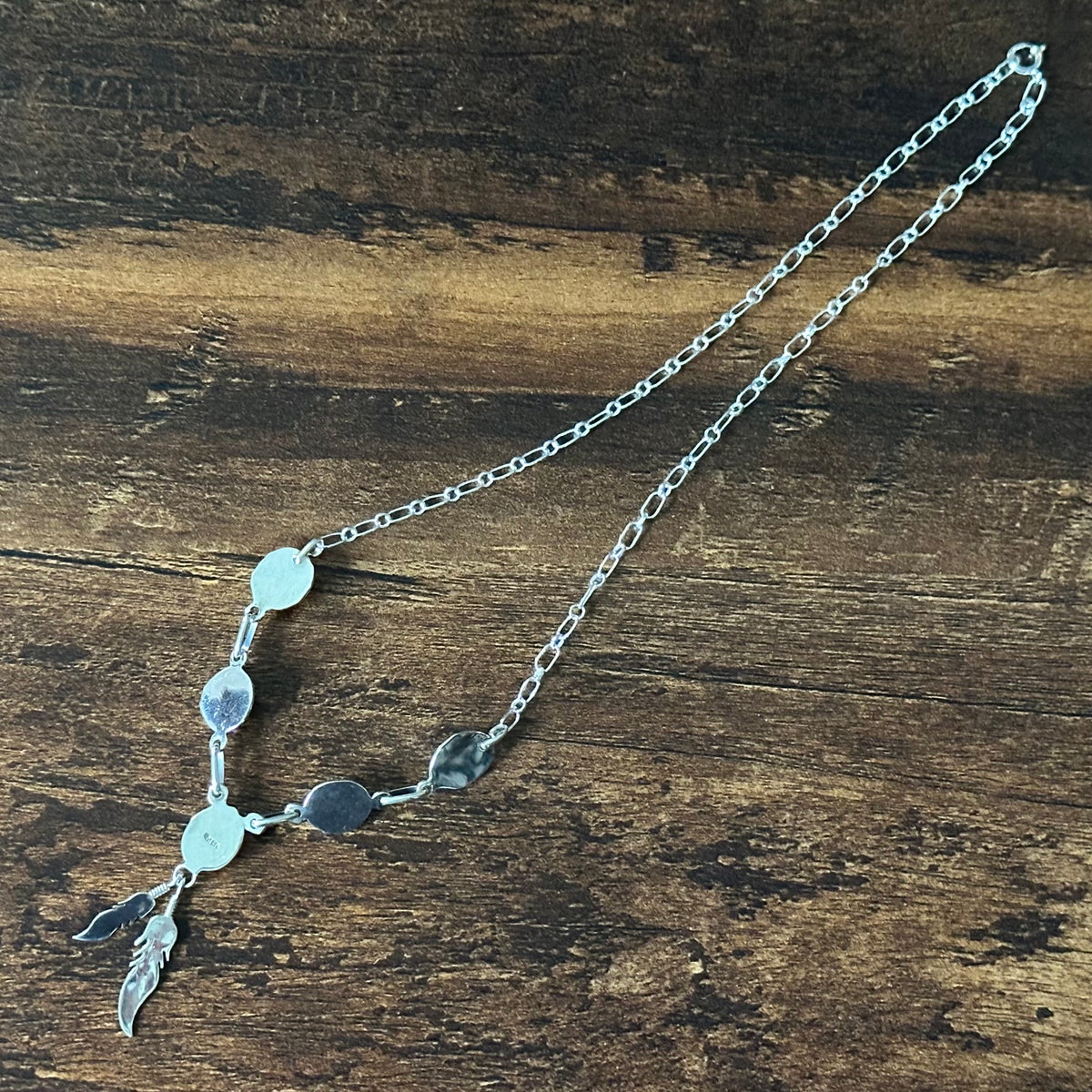 Navajo Verley Betone Turquoise 5 Stone Sterling Feather Necklace