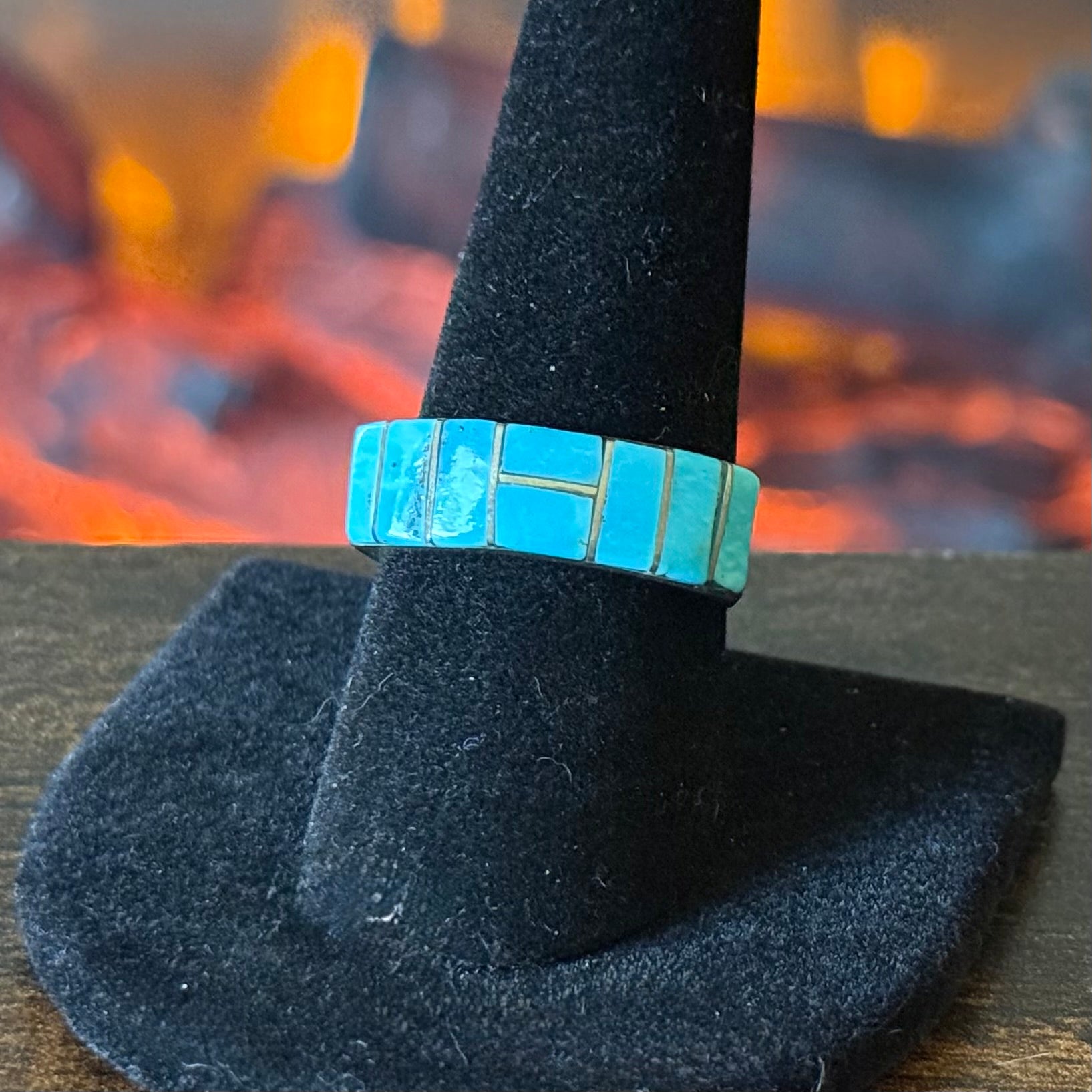 VK Signed Turquoise Sterling Inlay Ring