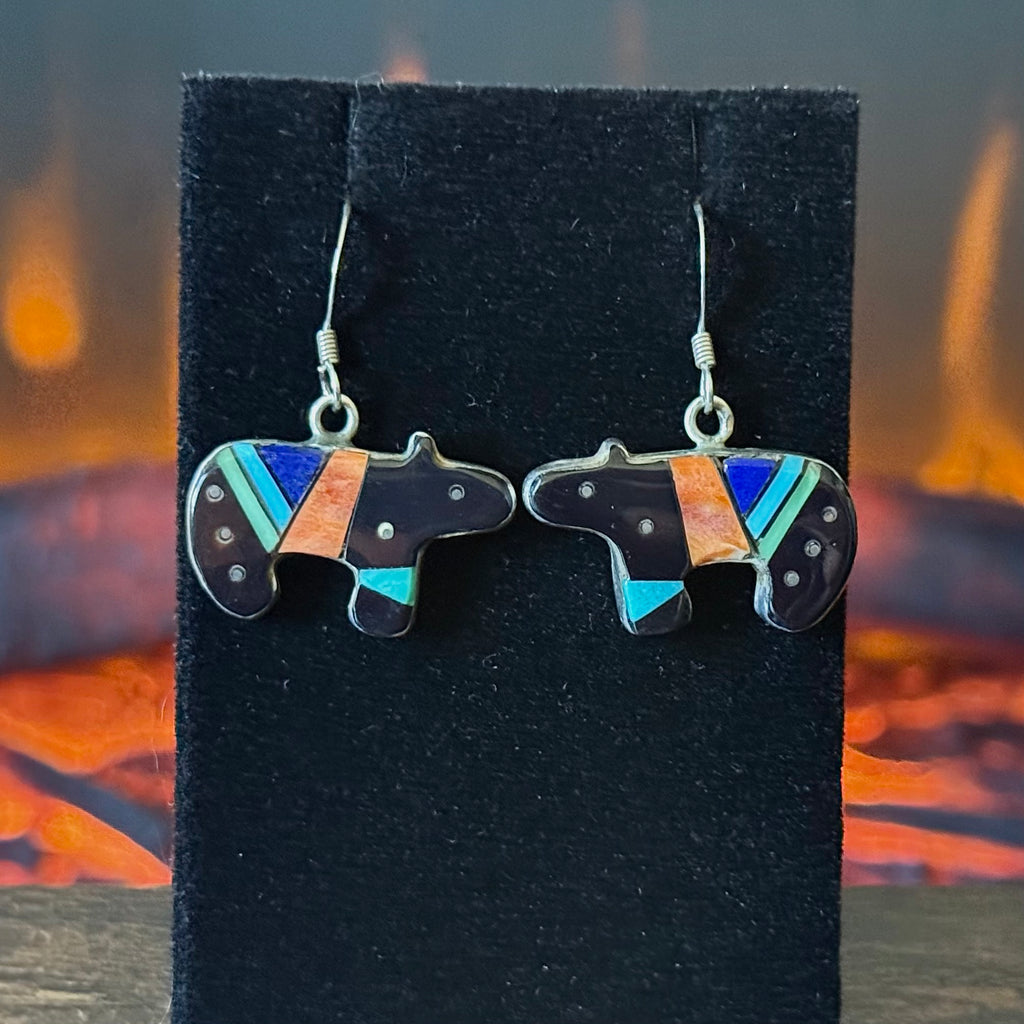 6pc Navajo Gilbert Smith Turquoise Onyx Spiny Oyster Lapis MOP Sterling Micro Inlay Bear Set