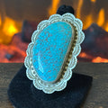 San Felipe Jacob Troncosa Webbed Turquoise Sterling Hand Stamped Statement Ring