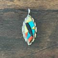 Mexican & Zuni Richard & Geneva Terrazas Signed Turquoise Red Coral Onyx M.O.P. Sterling Cobblestone Inlay Pendant