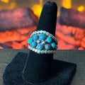 Navajo Harry B Yazzie Turquoise 10 Stone Sterling Cluster Raindrop Ring