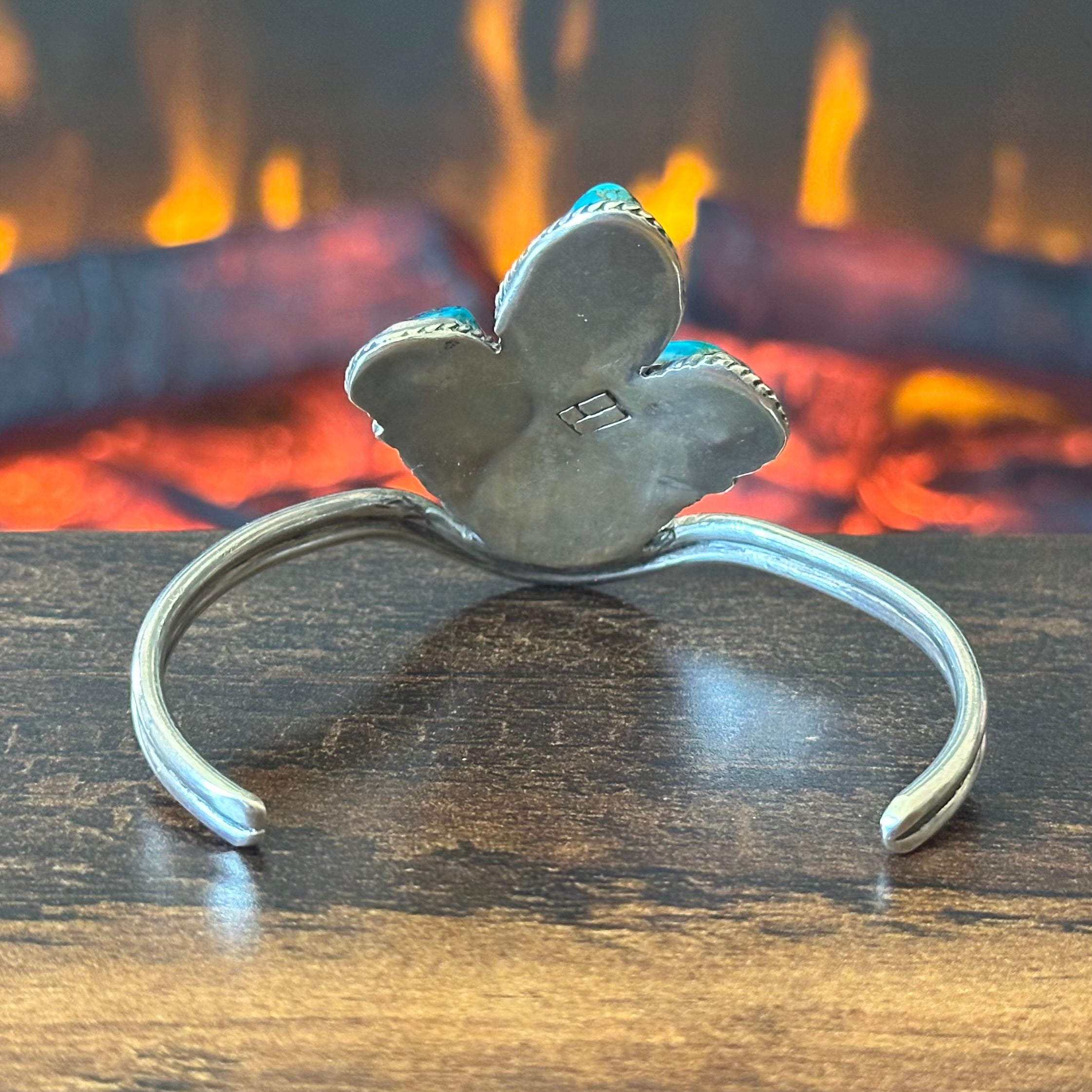 Pictogram Signed 4 Stone Turquoise Sterling Twist Wire Abstract Cuff