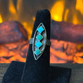 Vintage Green Turquoise 4 Stone Sterling Shadowbox Cluster Ring