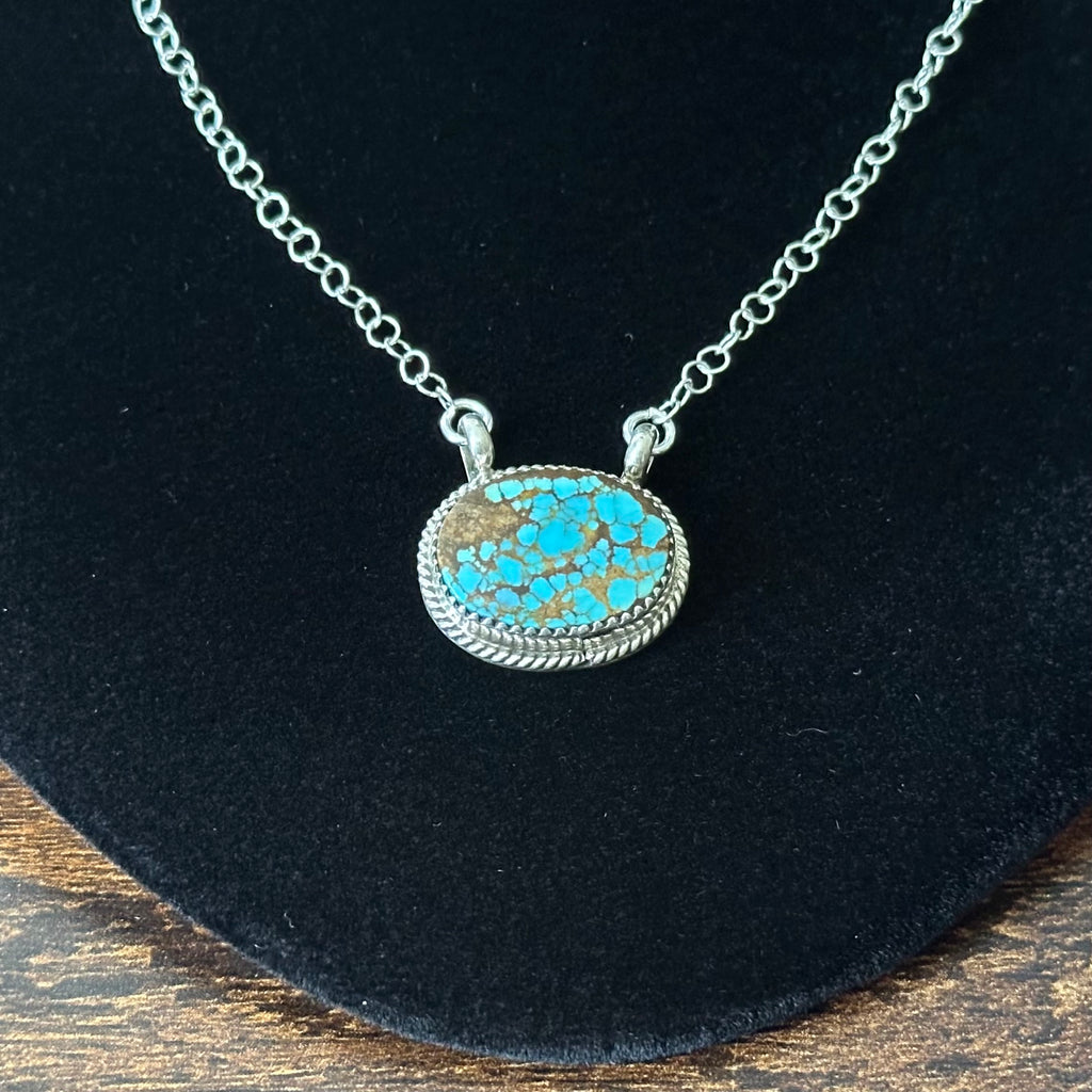 Navajo Keith Henry Golden Hills Turquoise Sterling Oval Pendant Necklace